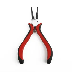 Detailed macro view of red and black round nose pliers for jewelry DIY projects