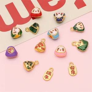 Detailed view of colorful Dragon Boat Festival alloy beads and zongzi charms for DIY jewelry