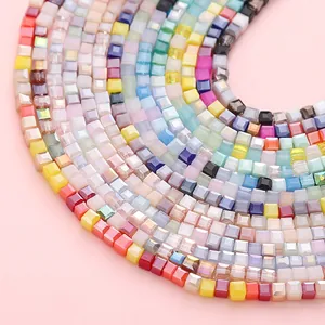 Macro view of 2mm colorful faceted square glass beads for DIY handmade jewelry making