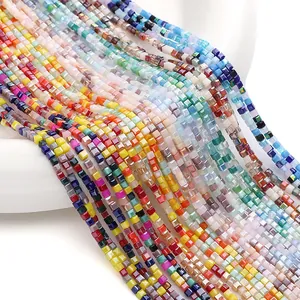 Faceted Glass Square Beads For DIY Jewelry Making Mixed Color Small Glass Beads For Bracelet Necklace Accessories