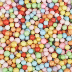 Detailed macro view of colorful lightweight polystyrene foam beads for DIY crafts and decor