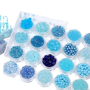 Assorted blue glass bead set in various shapes and shades for DIY jewelry making