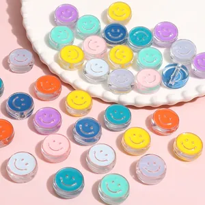 Detailed macro view of vibrant 20mm acrylic smiley face beads for DIY jewelry making