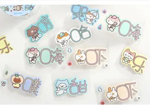 Close-up of cute die-cut washi tape stickers with cartoon cats for DIY scrapbooking