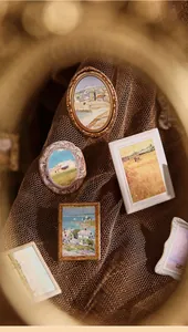 Adesivi di pittura a olio in miniatura in rilievo vintage con cornici per diari fai da te