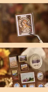 Vista macro dettagliata di adesivi vintage di pittura a olio per decorazione