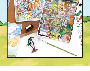 Close-up of large scenery stickers for DIY scrapbooking with creative props