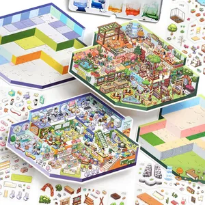 Infeel Me Large Miniature Scene Stickers Pixel Art DIY Scrapbooking Decor Today Open Series Issue Pet Hospital Exotic Shop Theme