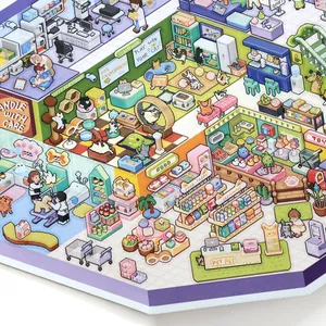Infeel.Me large miniature pixel art scene stickers with detailed pet shop theme