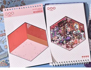 Detailansicht eines Miniatur-Vampir-DIY-Stickerbuchs mit fertigem Szenenbeispiel
