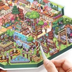Large pixel art miniature scene stickers for DIY scrapbooking and journals deco