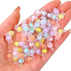 Colorful candy-shaped acrylic frosted beads for DIY handmade jewelry bracelets and necklaces
