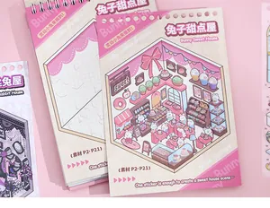 Detaillierte Ansicht des Bunny Sweet House Miniatur-Szenen Sticker-Sammelbuchs.