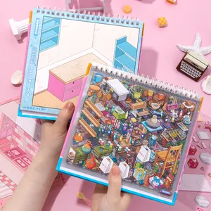 DIY miniature pottery shop scene sticker book with spiral binding