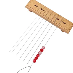 Premium stainless steel beading needle set with wooden base for DIY jewelry crafting