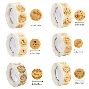 Collection of six 1-inch round kraft paper sticker rolls for gift packaging and DIY decor