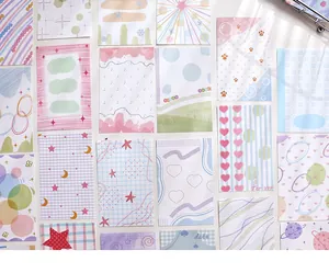 Multiple pastel patterned memo paper blocks with hearts and stars for journaling