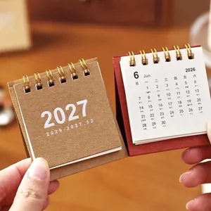 Mini calendrier de bureau 2027 minimaliste avec reliure à spirale portable et couverture Kraft