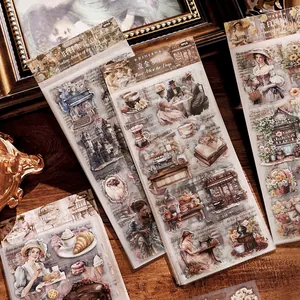 Vintage PET Scenery Transfer Stickers Retro European Floral Figure Architecture Scrapbooking Aesthetic Journaling Decorative Stickers
