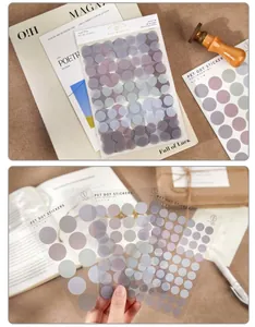 Detail view of translucent Morandi color PET dot stickers for journaling and DIY scrapbooks