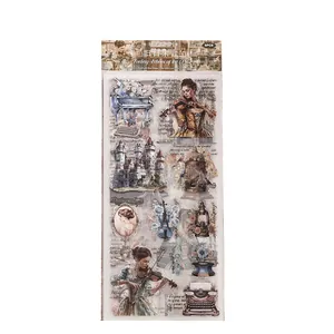 Vintage PET transfer stickers for scrapbooking featuring classical violin and castle motifs.