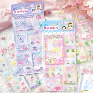 PET Decorative Stickers Korean Cute Pixel Art Photo Frame Scrapbooking DIY Guka Decoration Laser Glitter Stickers For Journaling