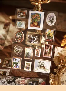 Dettaglio degli adesivi vintage in rilievo stile pittura a olio per scrapbooking