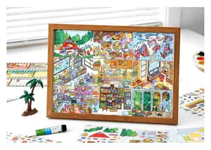 Large decorative DIY scene stickers for scrapbooking displayed in a wooden frame