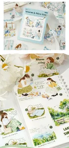 Close-up detail of healing life series PET stickers applied in a creative DIY scrapbook