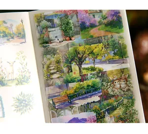 Vintage watercolor landscape scenery die-cut sticker book for DIY journaling and crafts