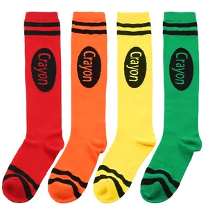 Vibrant crayon costume knee high socks with 2 black stripes for Halloween party outfits