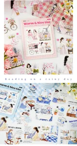 Whimsical lifestyle PET sticker pack with charming girls and cozy scene illustrations
