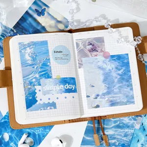 Papier de scrapbooking esthétique thème océan bleu et autocollants pour journal DIY