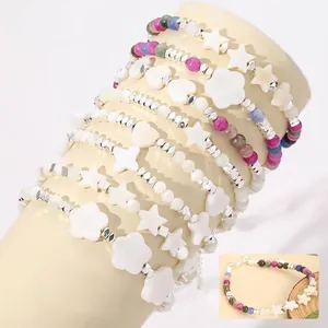Handmade Natural Shell Beaded Bracelet Colorful Tourmaline White Jade Star Heart Flower Starfish Charm Bracelet For Women Men Unisex Bohemian Jewelry