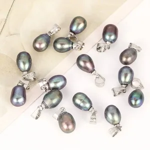 Natural Peacock Color Freshwater Rice Pearl Pendants With S925 Sterling Silver Bails For DIY Jewelry Making Necklaces Bracelets Drop Shape Accessory