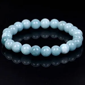 Elegant natural light blue aquamarine gemstone beaded bracelet for men and women
