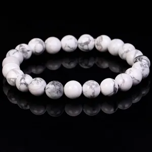 Handmade natural white howlite turquoise beads bracelet 8mm round stone jewelry gift
