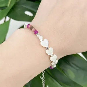 Handmade shell heart bracelet with colorful tourmaline beads and adjustable chain