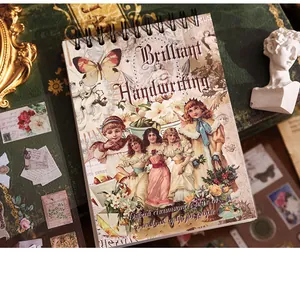 Vintage European style sticker book cover with classical floral and figure illustrations
