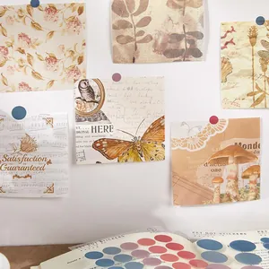 Vintage PET dot stickers with aesthetic botanical and nature-themed scrapbooking papers.