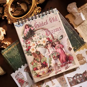 European Vintage Classical Sticker Book DIY Journaling Material 40 Sheets Retro Decorative PET Washi Paper Stickers For Scrapbooking