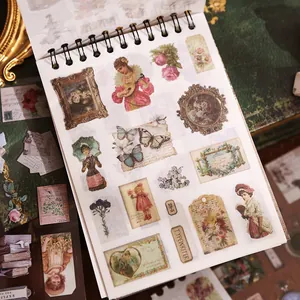 Vintage European style decorative stickers for DIY journaling and scrapbooking, 50 sheets