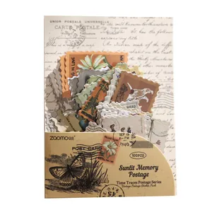 Vintage postage stamp sticker pack for DIY scrapbooking with floral and nature motifs