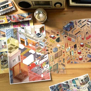 Large miniature city street scene stickers for scrapbooking and DIY journals.