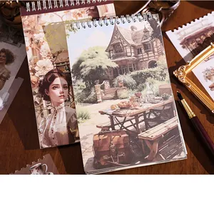 Close-up of vintage Victorian style spiral-bound sticker book for scrapbooking