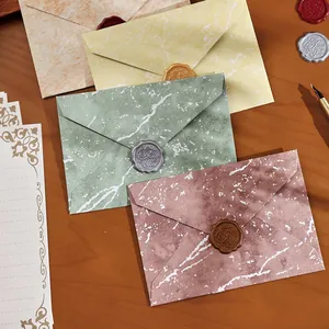 Retro Marmor Textur Vergoldete Briefpapier Set Relief Wachssiegel Umschläge Für Hochzeitseinladung Liebesbrief Grußkarte Schreibpapier