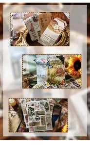 Detalle de papeles decorativos vintage con mariposas y flores para manualidades
