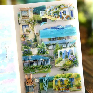 Vintage landscape die-cut sticker sheet for DIY scrapbooking and journal decoration