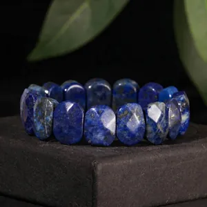 Natural blue lapis lazuli faceted bead bracelet featuring 11x15mm stones for couples