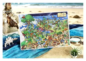 Large colorful cartoon scenery sticker with detailed landscape illustration on beach